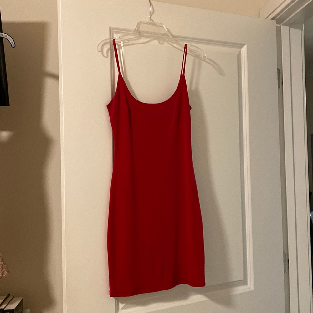 Red slip dress